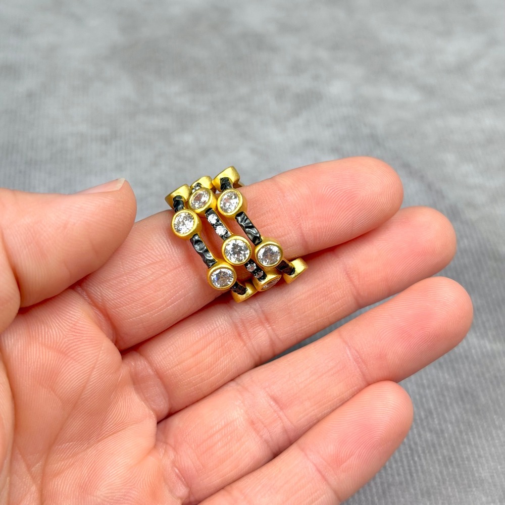 Freida Rothman Starry Night Stackable Ring Set Gold Black Rhodium Size 8 - Picture 5 of 10